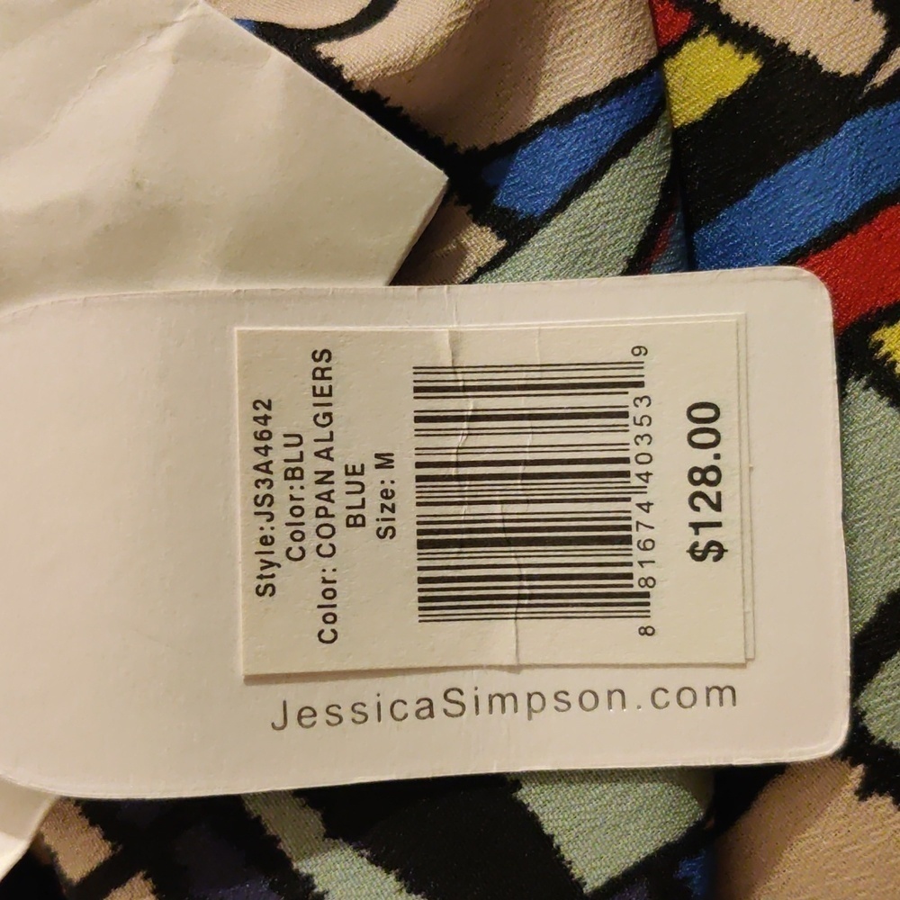 Jessica Simpson Dolman Slit Sleeve Multi Print  Crepe De Chine Blouson Dress NWT - Picture 6 of 8
